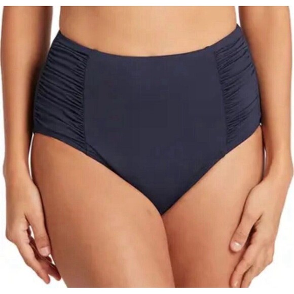 Sea Level Swim Gathered Side High Waisted Bikini Bottom In Navy Sz 16 New - Picture 1 of 9